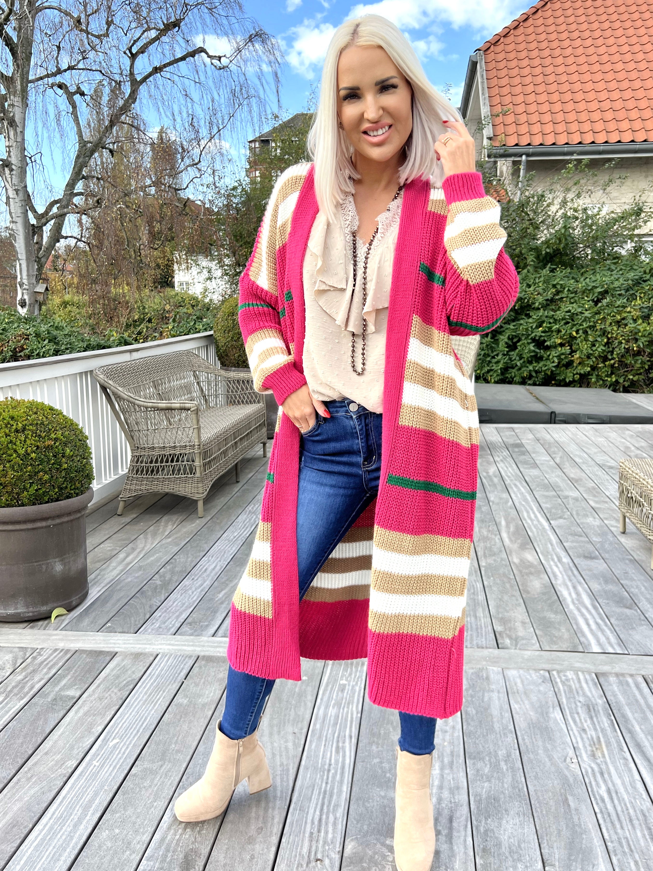 Mikla - Lang stribet cardigan i strik